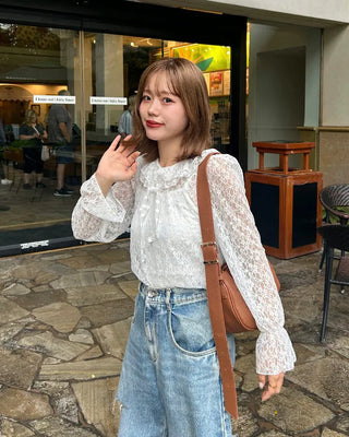 Frill neck sheer blouse