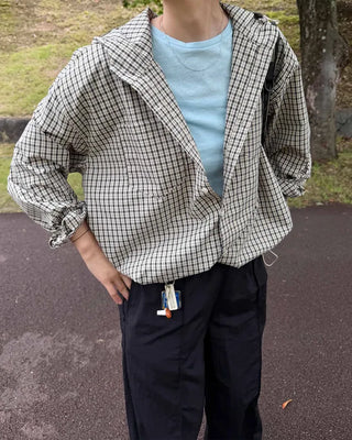 Gingham check oversized hoodie shirt