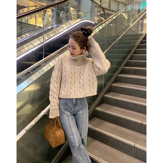 Cable Cropped Turtleneck Knit