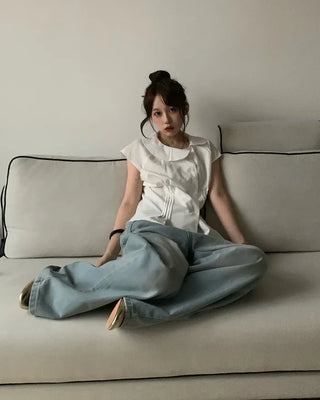 Wide denim pants