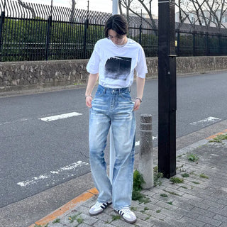 (Unisex) Washed Wide Denim Pants