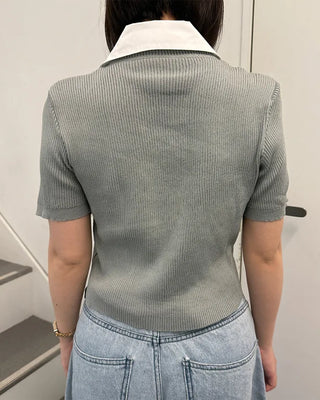Shirt-style short-sleeved cardigan