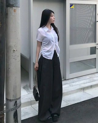 Side-shimmering striped shirt