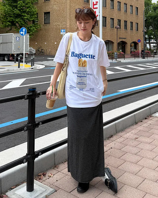 Striped strap long skirt