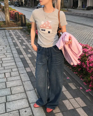 House print half-length T-shirt