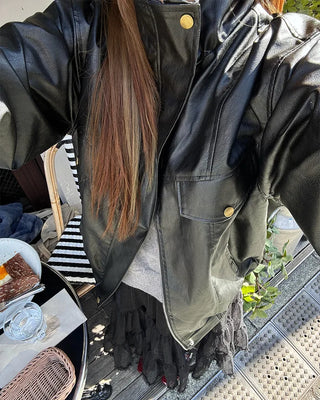 High-neck leather jacket