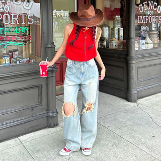 Vintage wide-leg denim pants