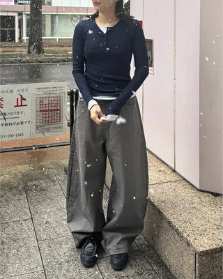 Layered Button Long T-Shirt