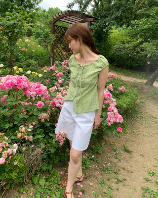 Checked ribbon blouse