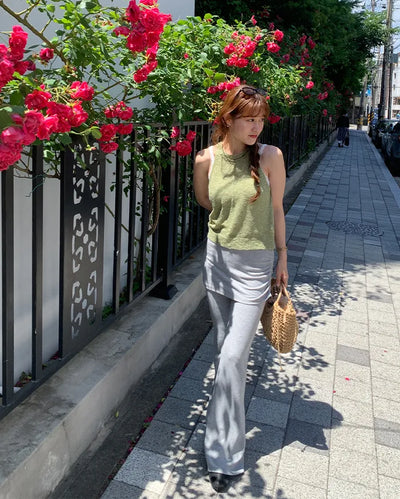 Skirt-layered flared pants