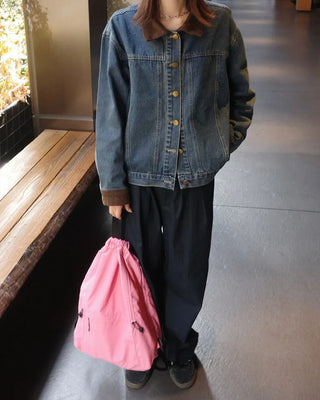 Corduroy Collar Neck Denim Jacket