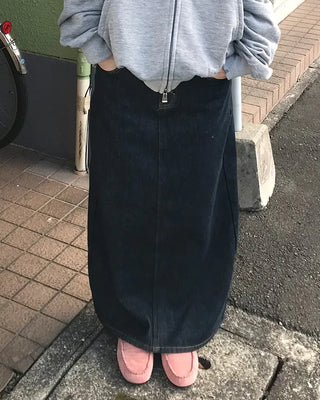 Long denim skirt