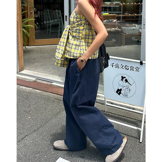 Checked Ribbon Shirt Tube Top