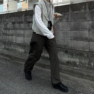 (Unisex) Big Pocket Nylon Easy Pants