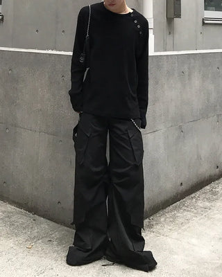 Side-button long-sleeved cut and sew