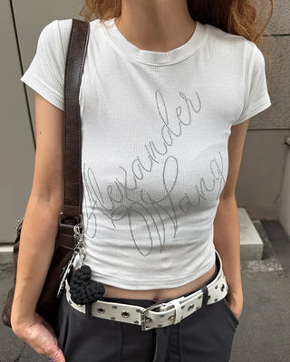 Cubic Lettering Slim Crop T-Shirt