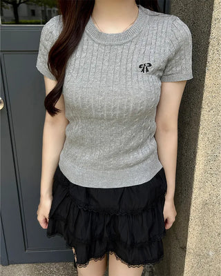 Ribbon Stitch Half-Sleeve Knit