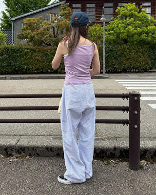Summer cotton striped wide-leg pants
