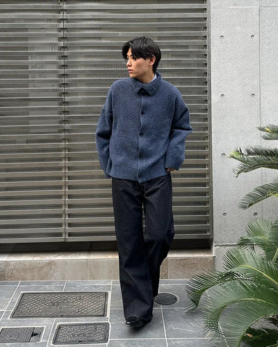 Polo collar multi-knit cardigan