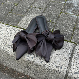 Satin Big Ribbon Mules