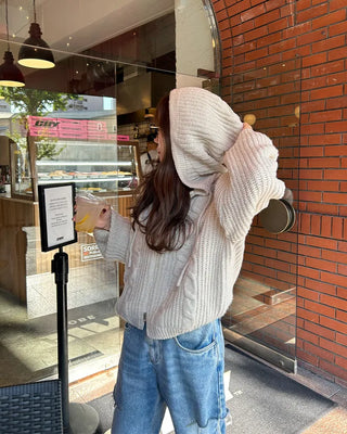 Hooded knit zip-up