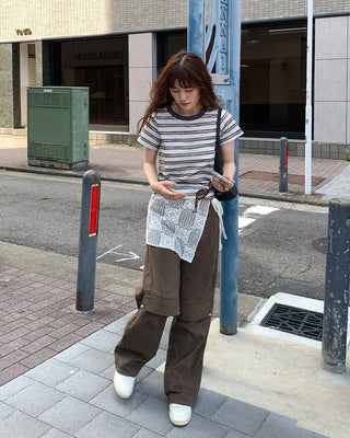 Two-tone border half-sleeve T-shirt