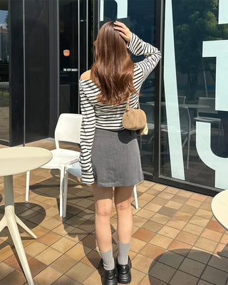 Boat neck long-sleeve T-shirt