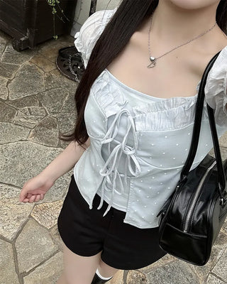 Frill Ribbon String Short Sleeve T-Shirt