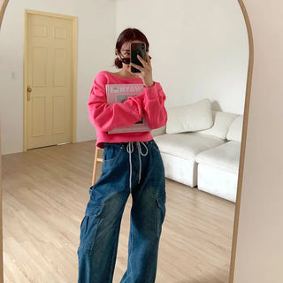 Sleeve Ribbon Off-Shoulder Sweatshirt