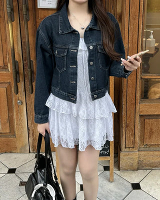 Stitched cropped denim jacket