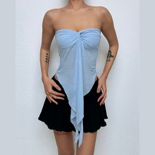 Sweetheart neck ruched slit leopard print tube top