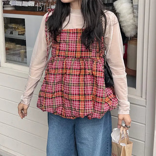 Checked balloon camisole
