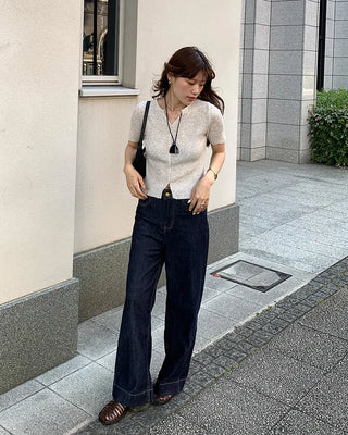 Ribbed Half-Sleeve Cardigan