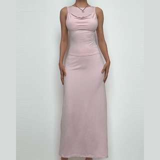 Cowl neck ruched solid tank maxi dress