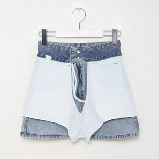 Two-button heart mini denim skirt