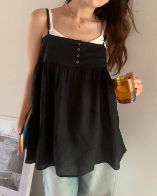 Back-button sleeveless blouse