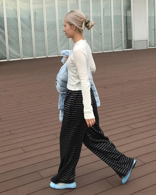 Striped elastic waist pants