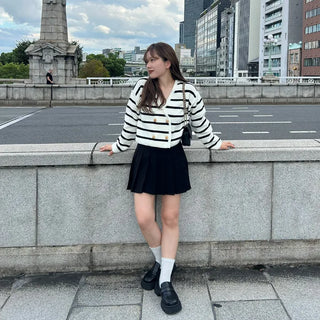 Striped double-button cardigan