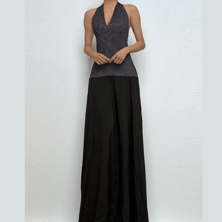 Halter polka dot print backless maxi dress