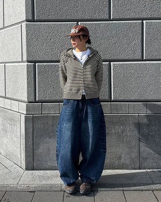 Oversized striped hooded zip-up