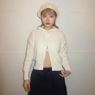 Cropped knit hoodie cardigan