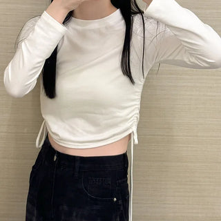 Side-shirred cropped T-shirt