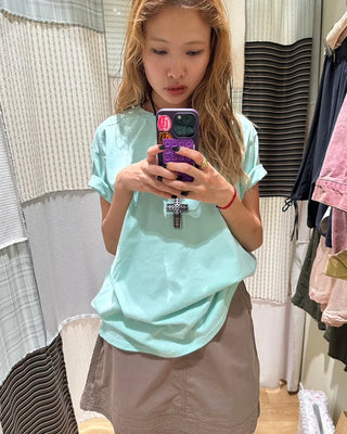 (Unisex) Rib Neck Simple Short Sleeve T-Shirt