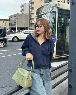 Checked hooded zip-up parka