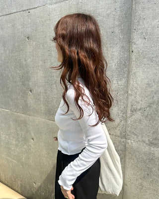 Lace neck long-sleeve T-shirt