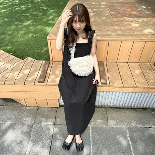 Shirred sleeveless long dress