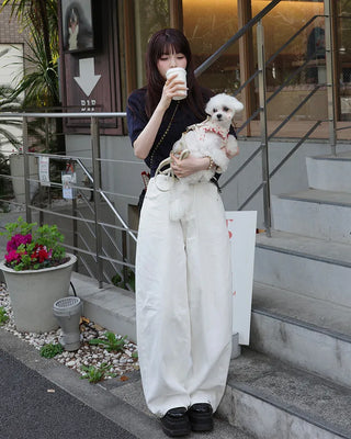Wide-leg pants with back button detail