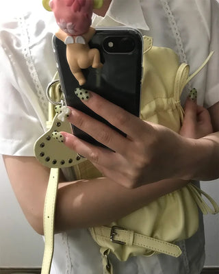 Square Shirring & Heart Keyring Set Shoulder Bag