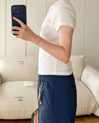 Jacquard cotton rib T-shirt