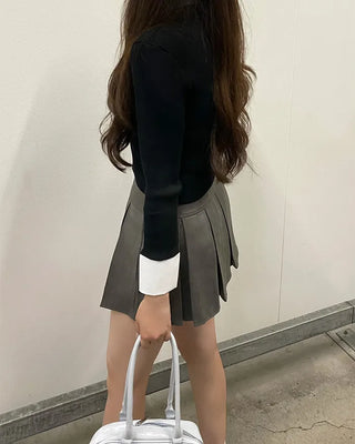 Shirt-layered long-sleeved cardigan